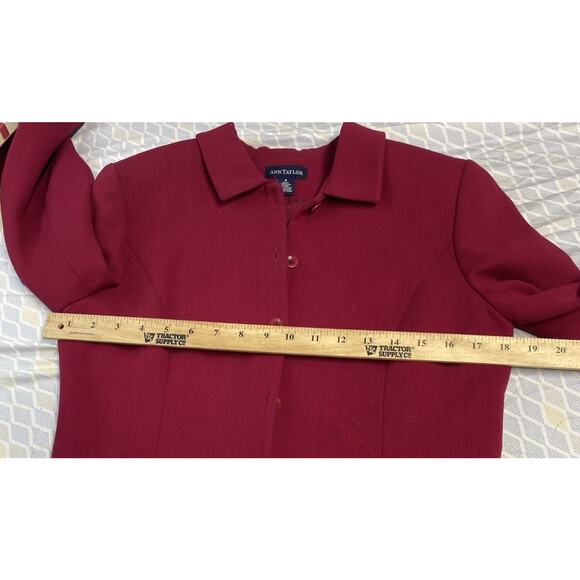 ANN TAYLOR Wool Blazer Size 6 Pants 8 Suit Set Womens Magenta Pink Career Lined - Picture 13 of 16